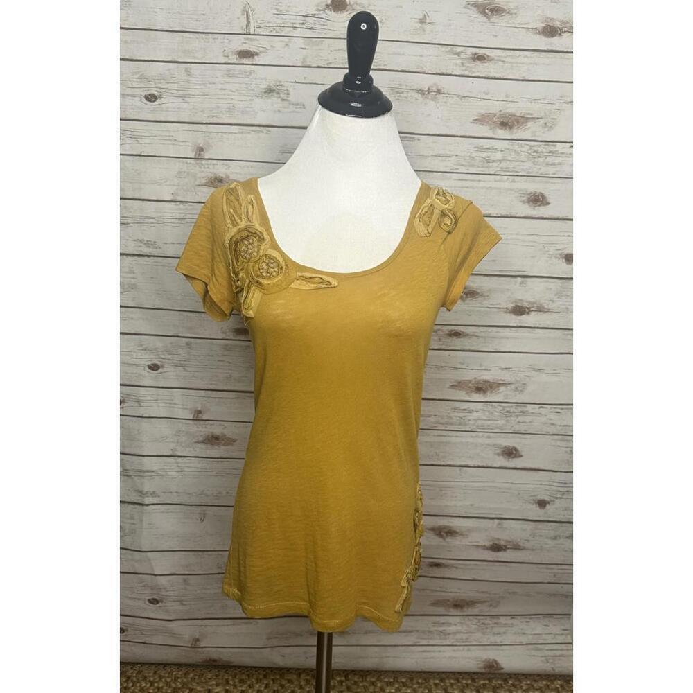 J. Crew classic mustard floral/sequin embellished cotton t-shirt Size Small